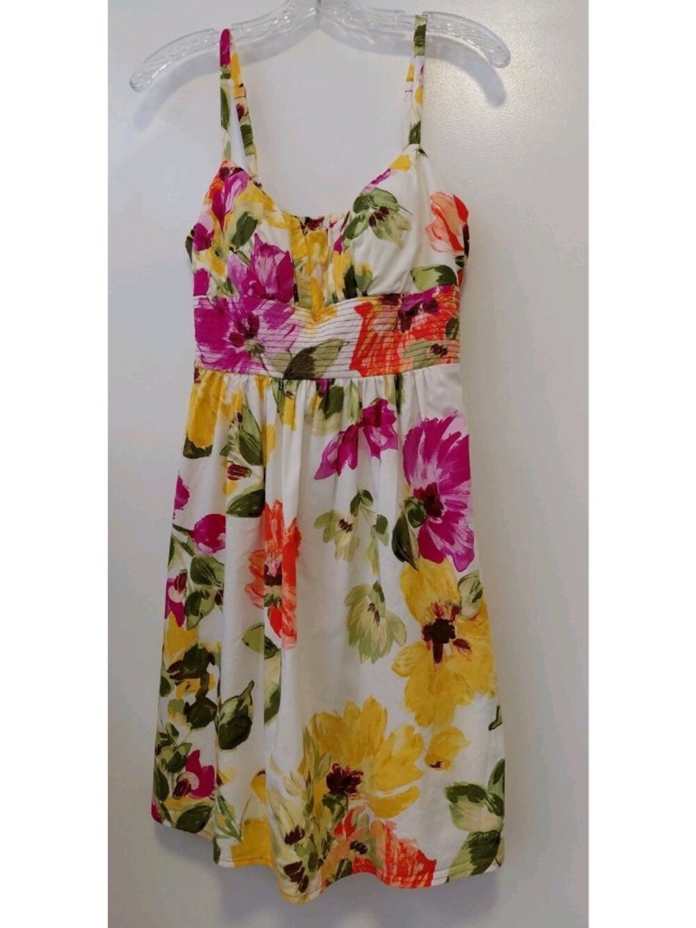 B Smart Floral Short Sundress Built In Bra Yellow Fuchsia Green Size 6